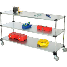 Nexel® 3 Shelf Cart Galvanized 72""W x 24""D x 39""H Polyurethane Casters