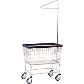 R&B Wire Products Chrome Large Capacity Laundry Cart w/ Single Pole Rack