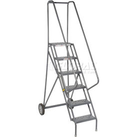 Tri Arc Mfg KDRF106166 6 Step All-Terrain Rolling Steel Ladder - Perforated Tread - 450 Lbs. Capacity image.
