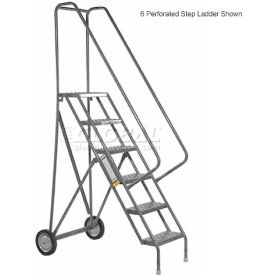 Tri Arc Mfg KDRF105166 5 Step All-Terrain Rolling Steel Ladder - Perforated Tread - 450 Lbs. Capacity image.