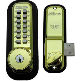 LockeyUSA 2200BBKO Lockey Digital Door Lock 2200 Surface/Rim Mount with Key Override, Bright Brass image.
