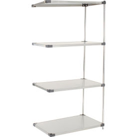 Global Industrial 797095 Nexel® 4 Shelf, Stainless Steel Solid Shelving Unit, Add On, 48"W x 18"D x 74"H image.