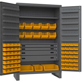 Durham Mfg.® Heavy Duty Work Bin Cabinet Flush Doors 4 Drawers 69 Yellow Bins 48 x 24 x 78