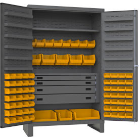 Durham Mfg.® Heavy Duty Work Bin Cabinet Flush Doors 4 Drawers 72 Yellow Bins 48 x 24 x 78