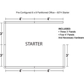Interion® Pre-Configured Office Cubicle 6W x 8D x 60""H Starter Kit Blue