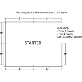 Interion® Pre-Configured Office Cubicle 6W x 8D x 72""H Starter Kit Blue