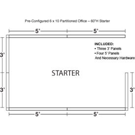 Interion® Pre-Configured Office Cubicle 6W x 10D x 60""H Starter Kit Blue