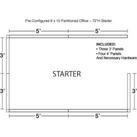 Interion® Pre-Configured Office Cubicle 6W x 10D x 72""H Starter Kit Blue
