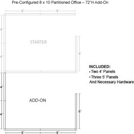 Interion® Pre-Configured Office Cubicle 8W x 10D x 72""H Add-On Kit Blue