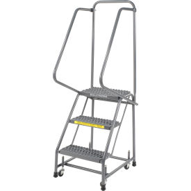 Ballymore Co Inc H318G Grip 16"W 3 Step Steel Rolling Ladder 14"D Top Step - H318G image.