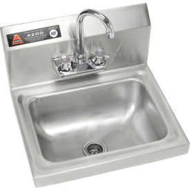 Aero Manufacturing Co. XHSF Aero Wall Mount Stainless Steel Hand Sink 14"W 10"D With 7" Gooseneck Faucet, 8" Backsplash image.