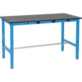 Global Industrial 237383BBLA Global Industrial™ 60 x 30 Adjustable Height Workbench - Power Apron, Phenolic Safety Edge Blue image.