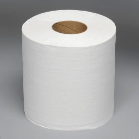 United Stationers Supply BWK6400 2-Ply Center-Pull Perforated Hand Towels 8" x 10", White 600 Ft./Roll, 6/Case - BWK6400 image.