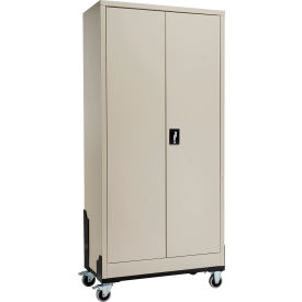 Global Industrial Mobile Steel Storage Cabinet 36"W x 18"D x 72"H Tan Fully Assembled 