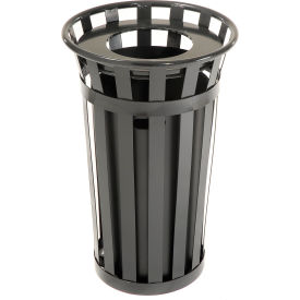 Global Industrial 237725BK Global Industrial™ Outdoor Slatted Steel Trash Can With Flat Lid & Liner, 24 Gallon, Black image.