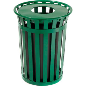 Global Industrial 237726GN Global Industrial™ Outdoor Slatted Steel Trash Can With Flat Lid, 36 Gallon, Green image.