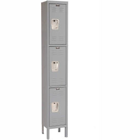 Hallowell U1258-3A-HG Hallowell® 3-Tier 3 Door Premium Locker, 12"W x 15"D x 78"H, Dark Gray, Assembled image.