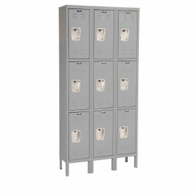 Hallowell U3288-3A-HG Hallowell® 3-Tier 9 Door Premium Locker, 36"W x 18"D x 78"H, Dark Gray, Assembled image.