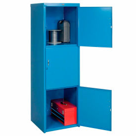 Global Industrial 238849BL Global Industrial™ 3-Tier 3 Door Heavy Duty Locker, 24"W x 24"D x 74"H, Blue, All-Welded image.