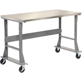 Global Industrial 239123A Global Industrial™ 72 x 30 Mobile Fixed Height C-Channel Flared Leg Workbench - Stainless Steel image.