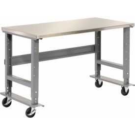Global Industrial 239124A Global Industrial™ 48x30 Mobile Adjustable Height C-Channel Leg Workbench - Stainless Steel image.