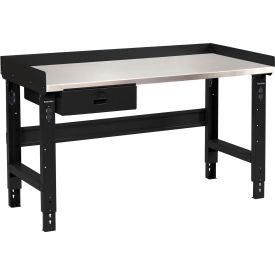 Global Industrial 48 x 30 Adj Height Workbench w/Drawer, Black- Stainless Steel Square Top