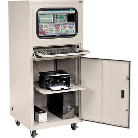 Global Industrial 239197ALG Global Industrial™ Mobile Heavy-Duty Computer Cabinet, Light Gray, Assembled image.