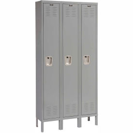 Hallowell U3258-1A-HG Hallowell® 1-Tier 3 Door Premium Locker, 36"W x 15"D x 78"H, Dark Gray, Assembled image.