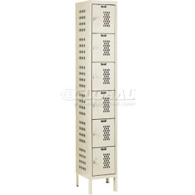 Hallowell U1228-6HV-A-PT Hallowell® 6-Tier 6 Door Heavy Duty Ventilated Locker, 12"W x 12"D x 78"H, Tan, Assembled image.