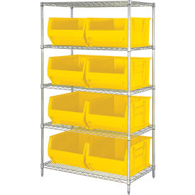 Quantum® 5 Shelf Chrome Bin Shelving 42"W x 24"D x 74"H 8 Hulk Containers Yellow
