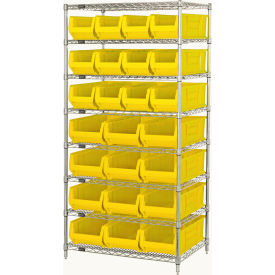 Quantum® 8 Shelf Chrome Bin Shelving 36"W x 24"D x 74"H 24 Hulk Containers Yellow