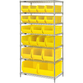 Quantum® 7 Shelf Chrome Bin Shelving 36"W x 24"D x 74"H 20 Hulk Containers Yellow