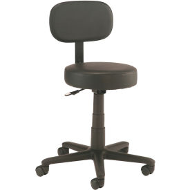 Global Industrial 240157ABK Interion® All Purpose Mobile Stool with Backrest, Black image.