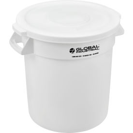 Global Industrial 240456WHCL Global Industrial™ Plastic Trash Can with Lid - 10 Gallon White image.
