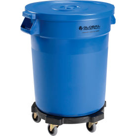 Global Industrial 240458BLB Global Industrial™ Plastic Trash Can with Lid & Dolly - 20 Gallon Blue image.
