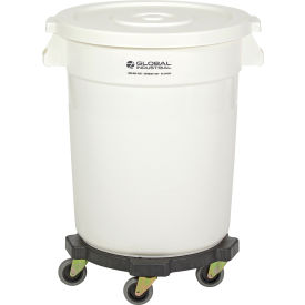 Global Industrial 240458WHB Global Industrial™ Plastic Trash Can with Lid & Dolly - 20 Gallon White image.