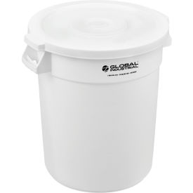 Global Industrial 240458WHCL Global Industrial™ Plastic Trash Can with Lid - 20 Gallon White image.