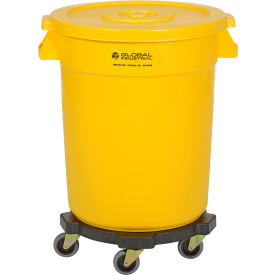 Global Industrial 240458YLB Global Industrial™ Plastic Trash Can with Lid & Dolly - 20 Gallon Yellow image.