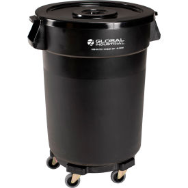 Global Industrial 240460BKB Global Industrial™ Plastic Trash Can with Lid & Dolly - 32 Gallon Black image.