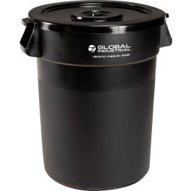 Global Industrial 240460BKCL Global Industrial™ Plastic Trash Can with Lid - 32 Gallon Black image.