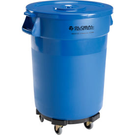 Global Industrial 240460BLB Global Industrial™ Plastic Trash Can with Lid & Dolly - 32 Gallon Blue image.