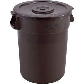 Global Industrial 240460BNCL Global Industrial™ Plastic Trash Can with Lid - 32 Gallon Brown image.