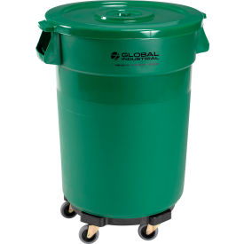 Global Industrial 240460GNB Global Industrial™ Plastic Trash Can with Lid & Dolly - 32 Gallon Green image.