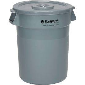 Global Industrial 240460GYCL Global Industrial™ Plastic Trash Can with Lid - 32 Gallon Gray image.