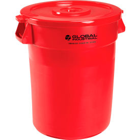 Global Industrial 240460RDCL Global Industrial™ Plastic Trash Can with Lid - 32 Gallon Red image.