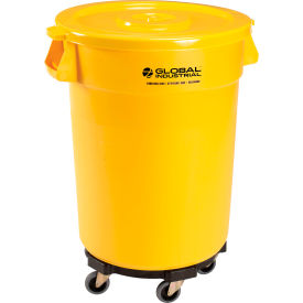 Global Industrial 240460YLB Global Industrial™ Plastic Trash Can with Lid & Dolly - 32 Gallon Yellow image.