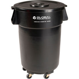 Global Industrial 240462BKB Global Industrial™ Plastic Trash Can with Lid & Dolly - 44 Gallon Black image.