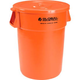 Global Industrial 240462BORCL Global Industrial™ Plastic Trash Can with Lid - 44 Gallon Bright Orange image.