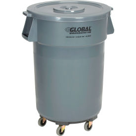 Global Industrial 240462GYB Global Industrial™ Plastic Trash Can with Lid & Dolly - 44 Gallon Gray image.