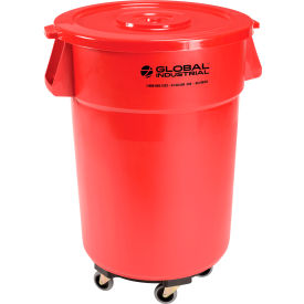 Global Industrial 240462RDB Global Industrial™ Plastic Trash Can with Lid & Dolly - 44 Gallon Red image.